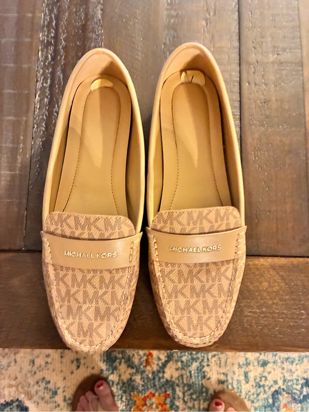 Michael Kors Beige/Tan MK Logo Penny Loafers